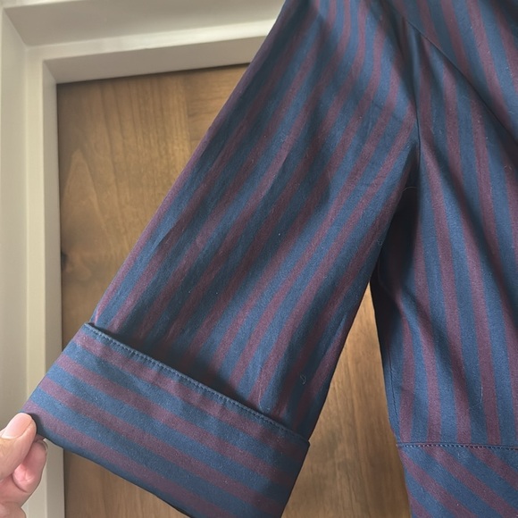 XANDER Midi Shirt Dress Womens 10 Navy/Maroon Pleated skirt Cotton Preppy Retro - Picture 6 of 9